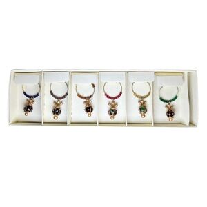 Pier 1 Imports Wine Charms Set of 6 Gold Tone Beaded Glass Stem Markers